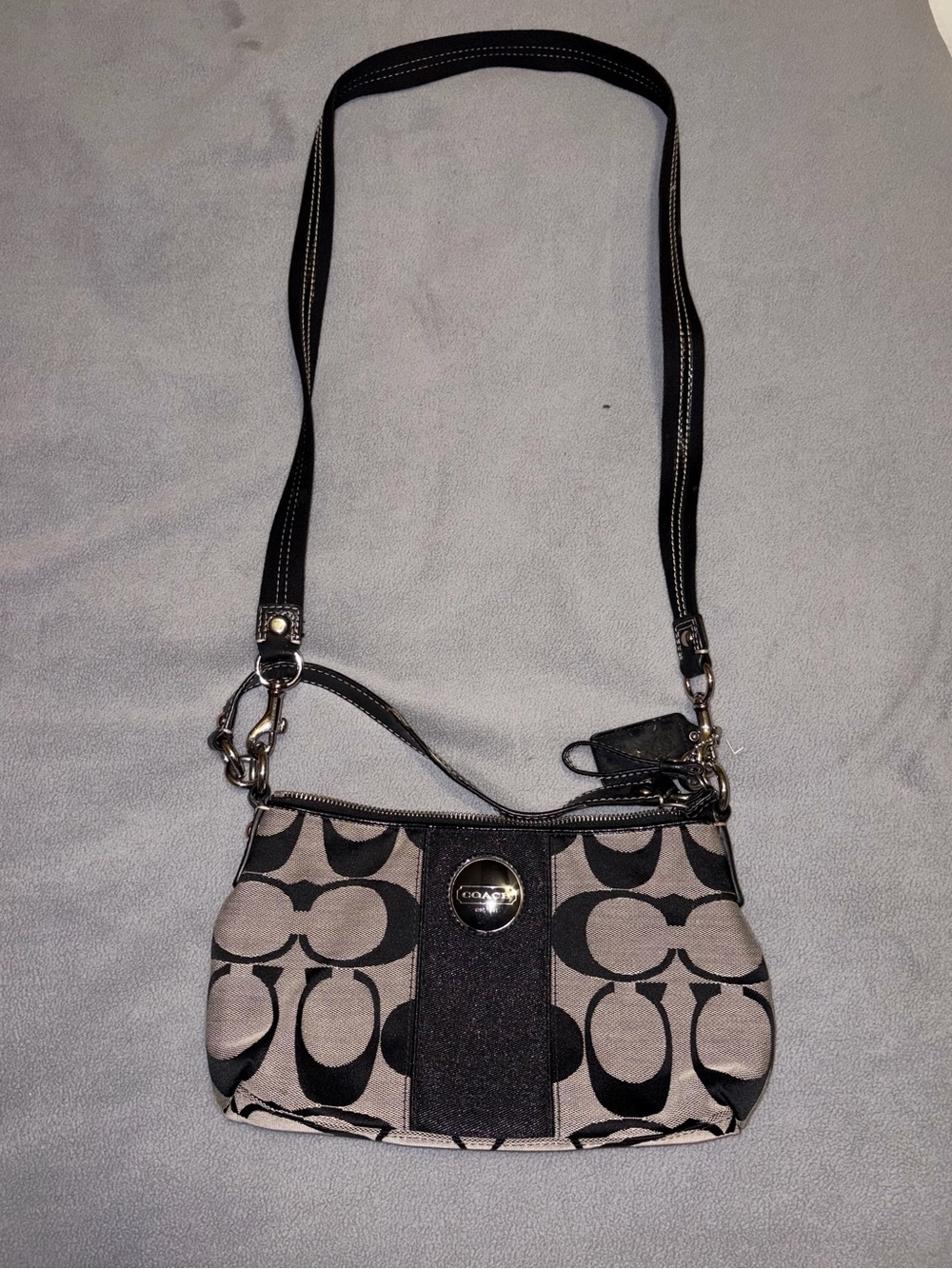 Coach F17439 Signature Stripe Monogram Canvas Jacquard Shoulder Bag Purse Y2K
